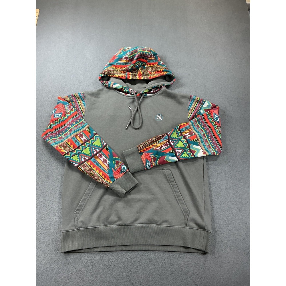 Hooey Hoodie Mens Medium Gray Aztec Sleeves Western Pullover Kangaroo Pocket‎